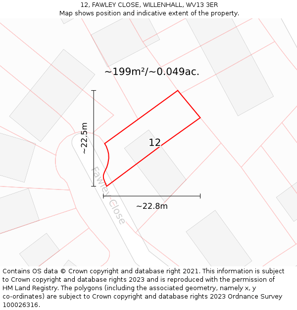 12, FAWLEY CLOSE, WILLENHALL, WV13 3ER: Plot and title map