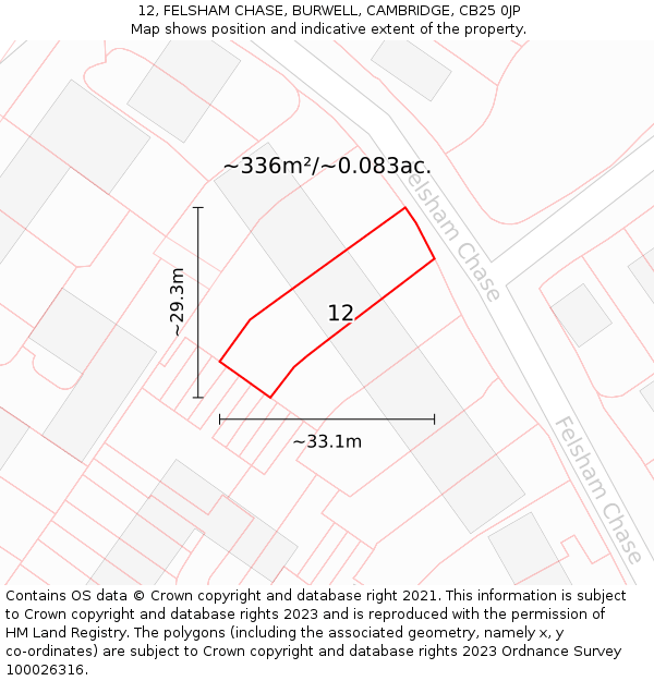 12, FELSHAM CHASE, BURWELL, CAMBRIDGE, CB25 0JP: Plot and title map