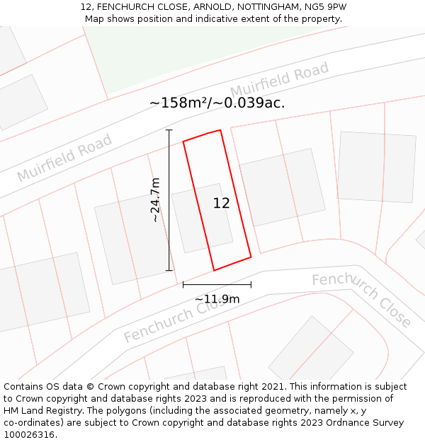 12, FENCHURCH CLOSE, ARNOLD, NOTTINGHAM, NG5 9PW: Plot and title map