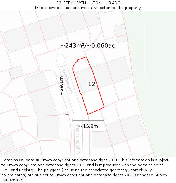 12, FERNHEATH, LUTON, LU3 4DG: Plot and title map