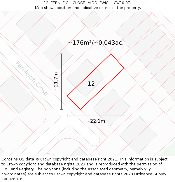 12, FERNLEIGH CLOSE, MIDDLEWICH, CW10 0TL: Plot and title map