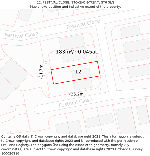 12, FESTIVAL CLOSE, STOKE-ON-TRENT, ST6 3LG: Plot and title map