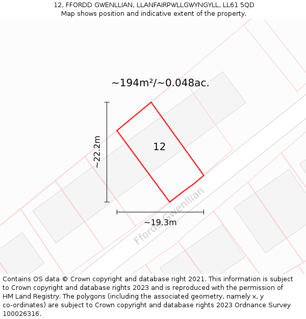 12, FFORDD GWENLLIAN, LLANFAIRPWLLGWYNGYLL, LL61 5QD: Plot and title map