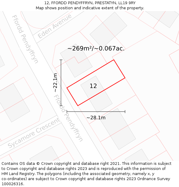 12, FFORDD PENDYFFRYN, PRESTATYN, LL19 9RY: Plot and title map