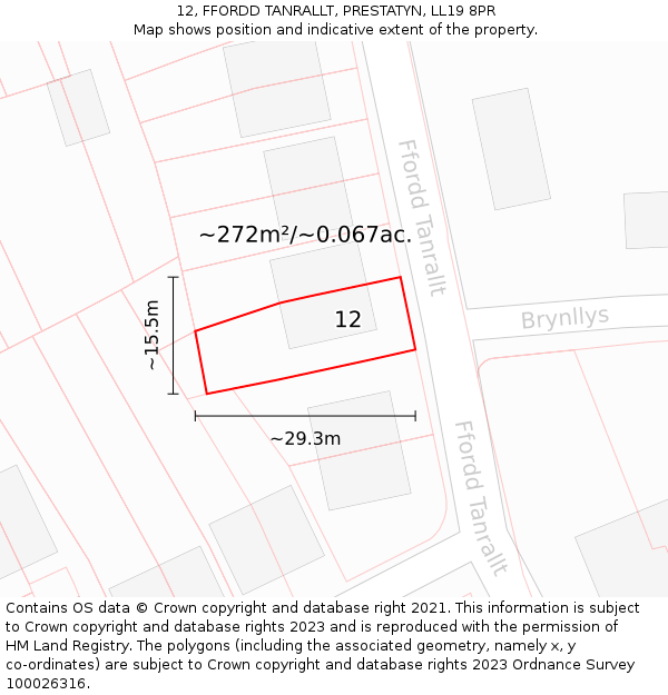 12, FFORDD TANRALLT, PRESTATYN, LL19 8PR: Plot and title map
