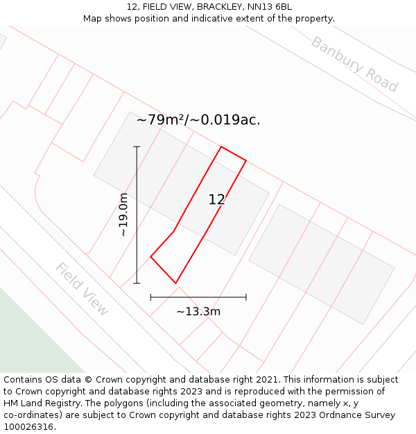 12, FIELD VIEW, BRACKLEY, NN13 6BL: Plot and title map