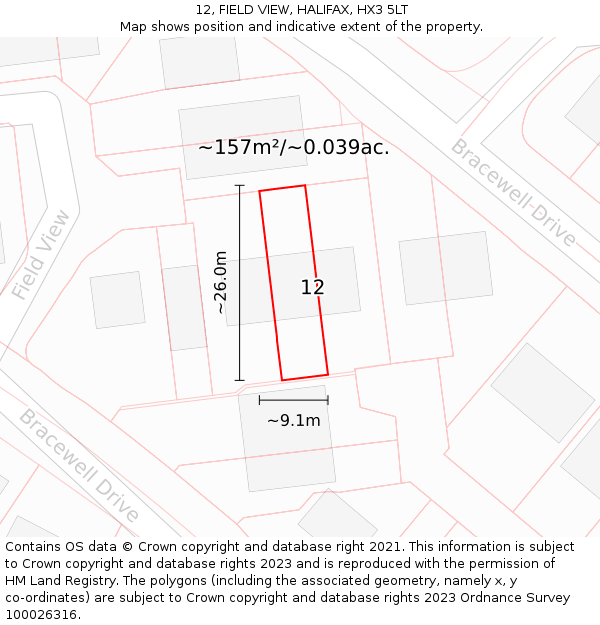 12, FIELD VIEW, HALIFAX, HX3 5LT: Plot and title map