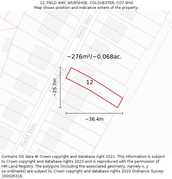12, FIELD WAY, WIVENHOE, COLCHESTER, CO7 9HG: Plot and title map