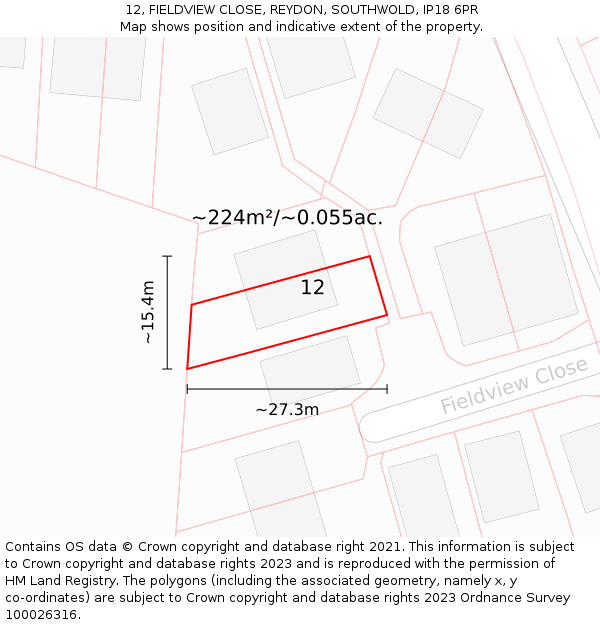 12, FIELDVIEW CLOSE, REYDON, SOUTHWOLD, IP18 6PR: Plot and title map