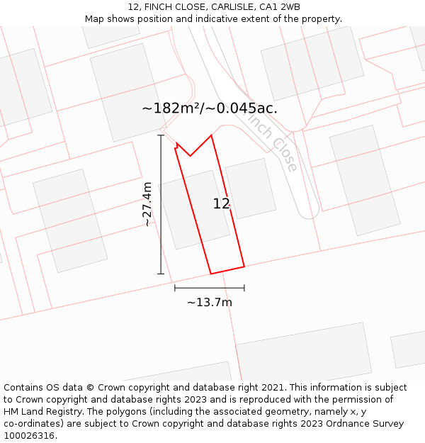 12, FINCH CLOSE, CARLISLE, CA1 2WB: Plot and title map