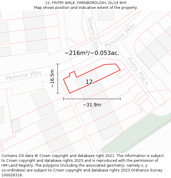 12, FINTRY WALK, FARNBOROUGH, GU14 9HY: Plot and title map