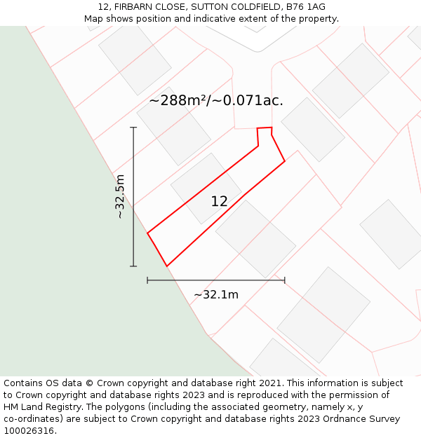 12, FIRBARN CLOSE, SUTTON COLDFIELD, B76 1AG: Plot and title map