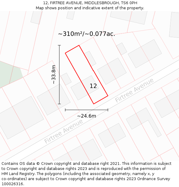 12, FIRTREE AVENUE, MIDDLESBROUGH, TS6 0PH: Plot and title map