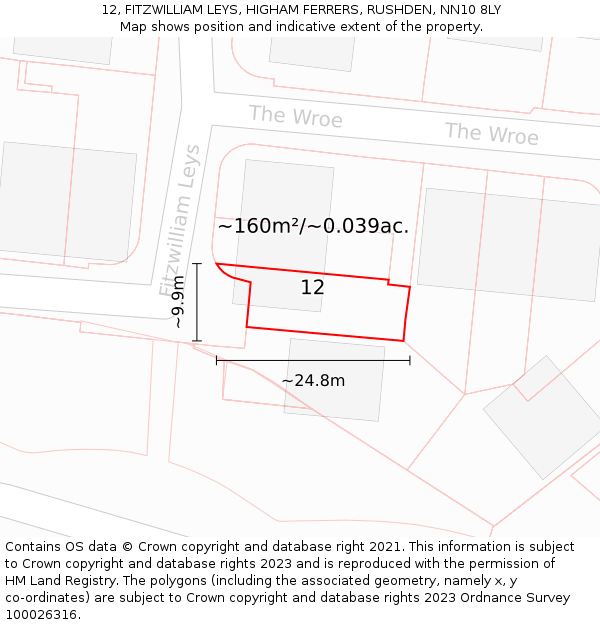 12, FITZWILLIAM LEYS, HIGHAM FERRERS, RUSHDEN, NN10 8LY: Plot and title map