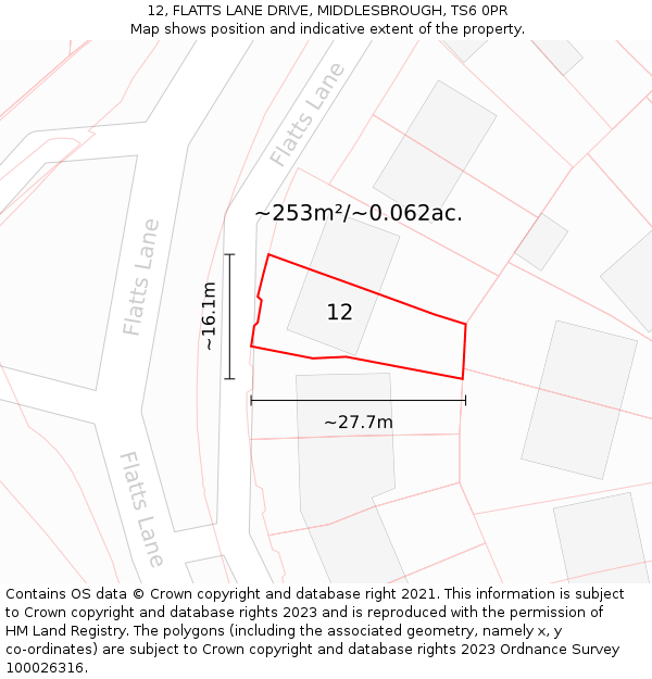 12, FLATTS LANE DRIVE, MIDDLESBROUGH, TS6 0PR: Plot and title map