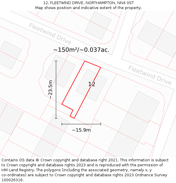 12, FLEETWIND DRIVE, NORTHAMPTON, NN4 0ST: Plot and title map