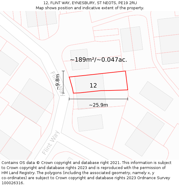 12, FLINT WAY, EYNESBURY, ST NEOTS, PE19 2RU: Plot and title map