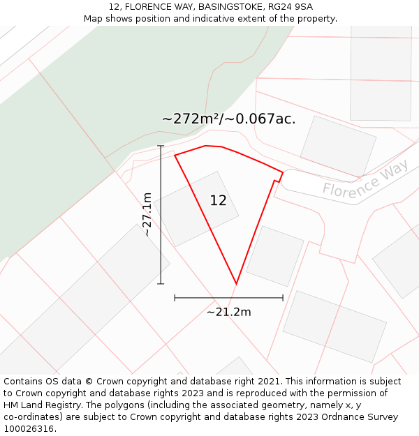 12, FLORENCE WAY, BASINGSTOKE, RG24 9SA: Plot and title map