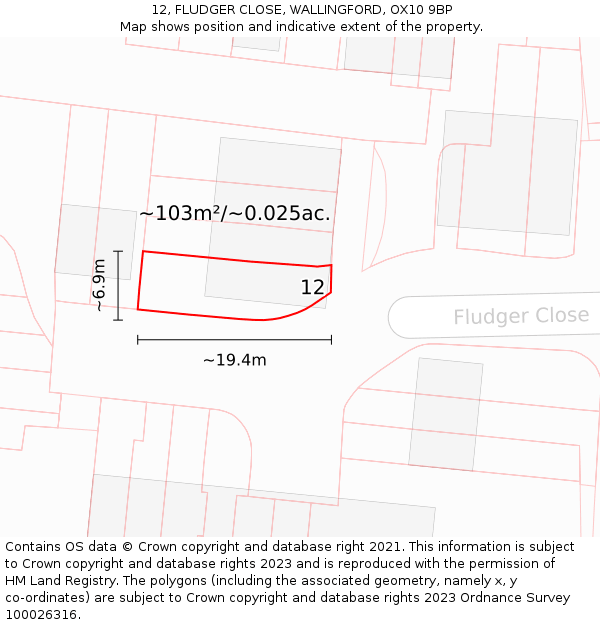 12, FLUDGER CLOSE, WALLINGFORD, OX10 9BP: Plot and title map