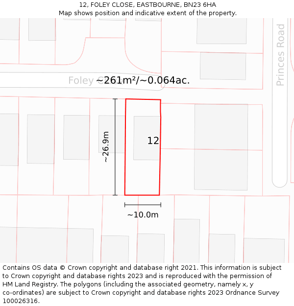 12, FOLEY CLOSE, EASTBOURNE, BN23 6HA: Plot and title map