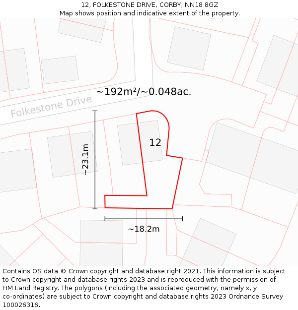 12, FOLKESTONE DRIVE, CORBY, NN18 8GZ: Plot and title map