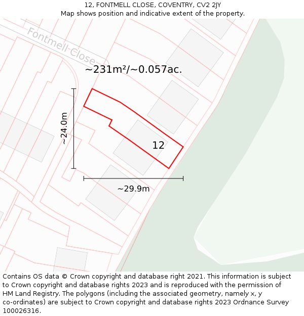 12, FONTMELL CLOSE, COVENTRY, CV2 2JY: Plot and title map