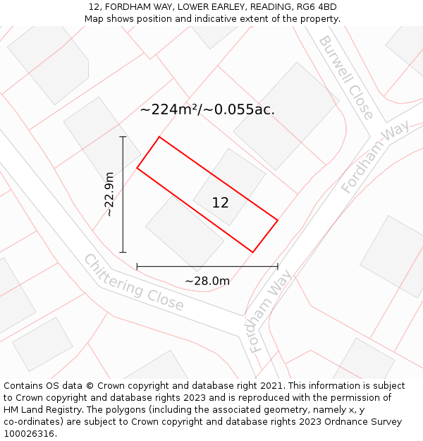 12, FORDHAM WAY, LOWER EARLEY, READING, RG6 4BD: Plot and title map