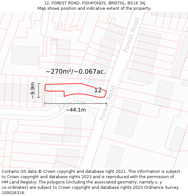 12, FOREST ROAD, FISHPONDS, BRISTOL, BS16 3XJ: Plot and title map