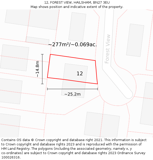12, FOREST VIEW, HAILSHAM, BN27 3EU: Plot and title map