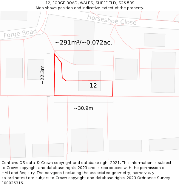 12, FORGE ROAD, WALES, SHEFFIELD, S26 5RS: Plot and title map