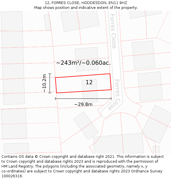 12, FORRES CLOSE, HODDESDON, EN11 9HZ: Plot and title map