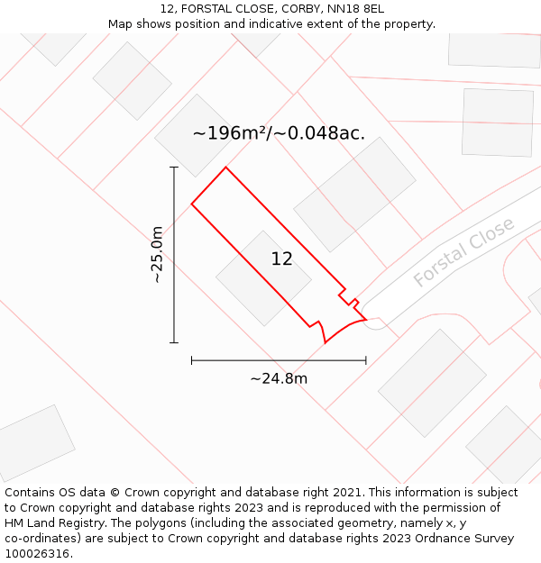 12, FORSTAL CLOSE, CORBY, NN18 8EL: Plot and title map