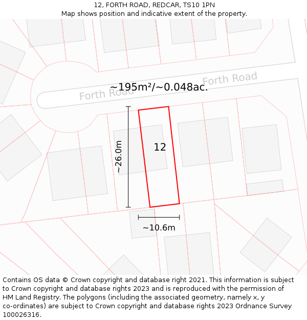 12, FORTH ROAD, REDCAR, TS10 1PN: Plot and title map