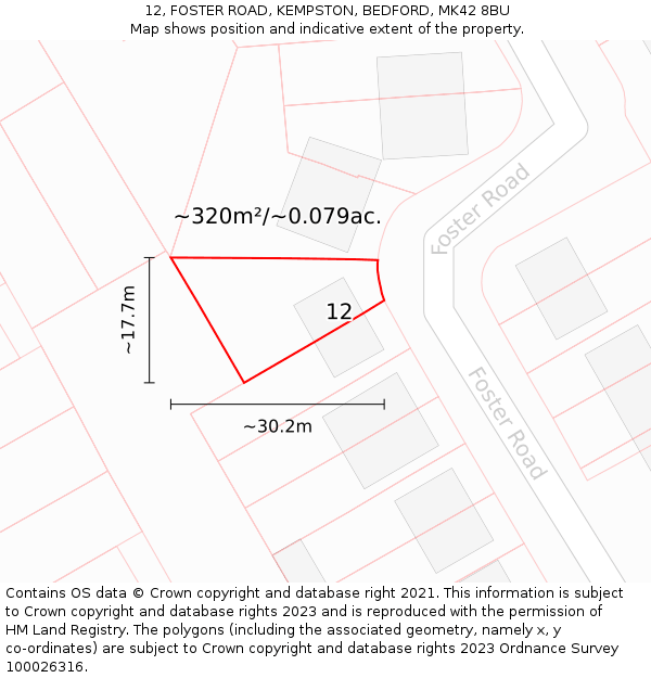 12, FOSTER ROAD, KEMPSTON, BEDFORD, MK42 8BU: Plot and title map