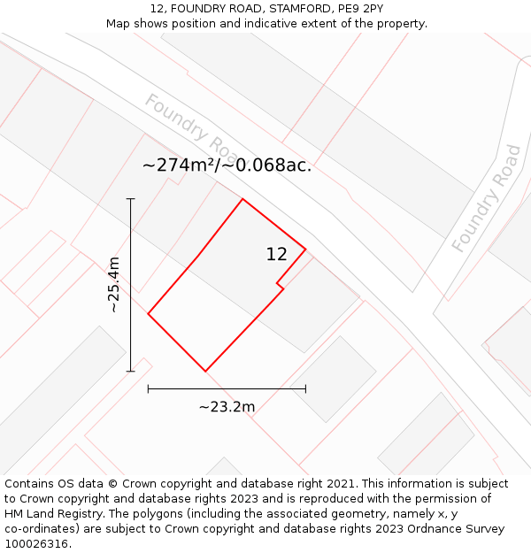 12, FOUNDRY ROAD, STAMFORD, PE9 2PY: Plot and title map