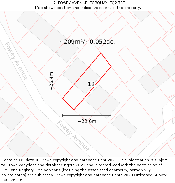 12, FOWEY AVENUE, TORQUAY, TQ2 7RE: Plot and title map