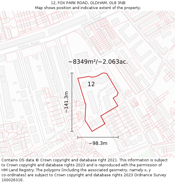 12, FOX PARK ROAD, OLDHAM, OL8 3NB: Plot and title map