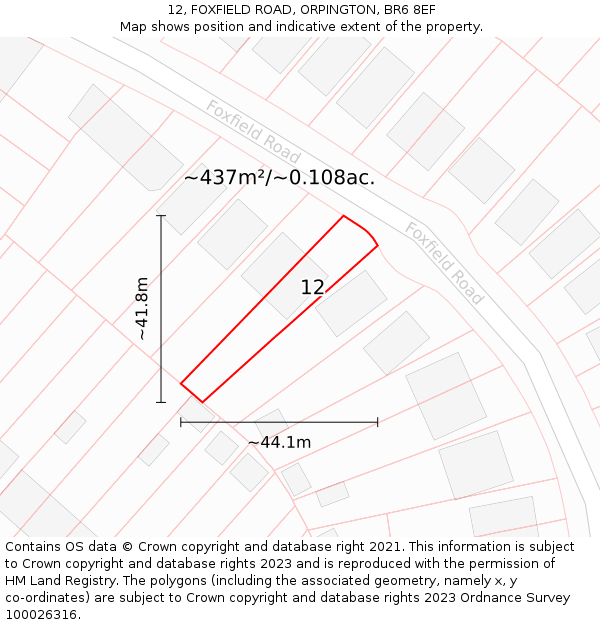 12, FOXFIELD ROAD, ORPINGTON, BR6 8EF: Plot and title map