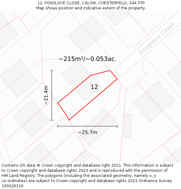 12, FOXGLOVE CLOSE, CALOW, CHESTERFIELD, S44 5TP: Plot and title map