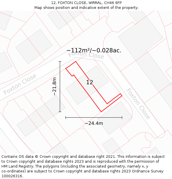 12, FOXTON CLOSE, WIRRAL, CH46 6FP: Plot and title map