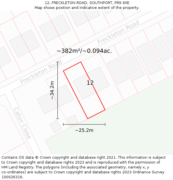 12, FRECKLETON ROAD, SOUTHPORT, PR9 9XE: Plot and title map
