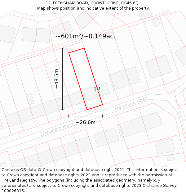 12, FRENSHAM ROAD, CROWTHORNE, RG45 6QH: Plot and title map