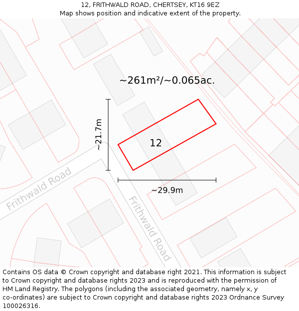 12, FRITHWALD ROAD, CHERTSEY, KT16 9EZ: Plot and title map
