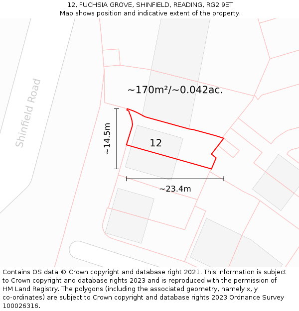 12, FUCHSIA GROVE, SHINFIELD, READING, RG2 9ET: Plot and title map