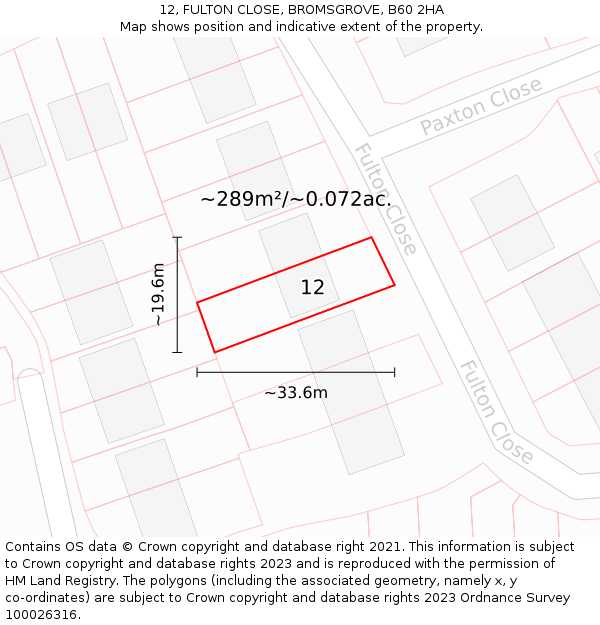 12, FULTON CLOSE, BROMSGROVE, B60 2HA: Plot and title map