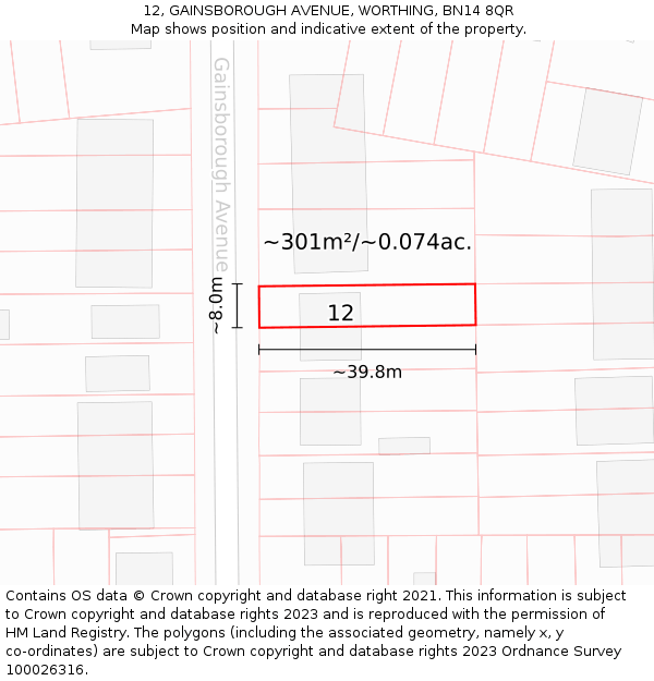12, GAINSBOROUGH AVENUE, WORTHING, BN14 8QR: Plot and title map