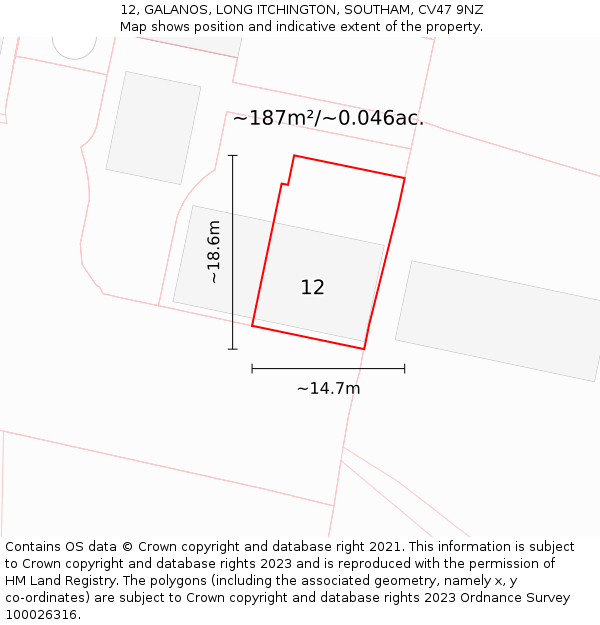 12, GALANOS, LONG ITCHINGTON, SOUTHAM, CV47 9NZ: Plot and title map