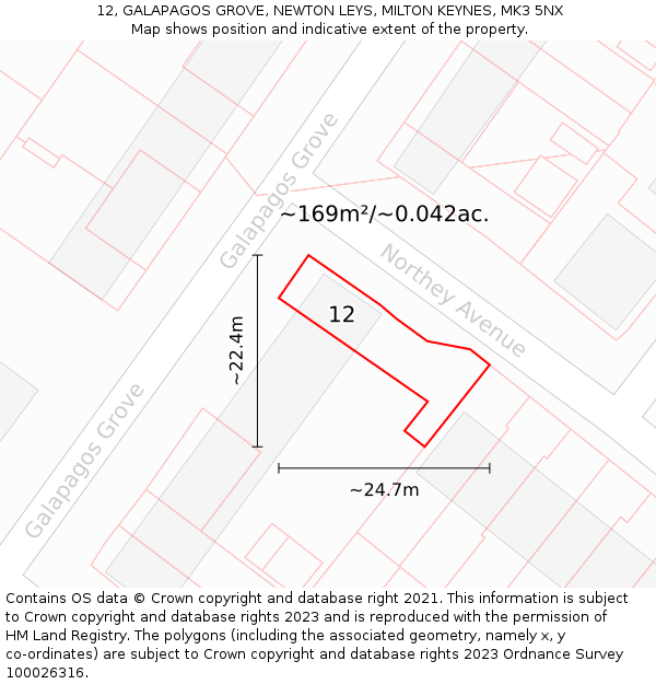 12, GALAPAGOS GROVE, NEWTON LEYS, MILTON KEYNES, MK3 5NX: Plot and title map
