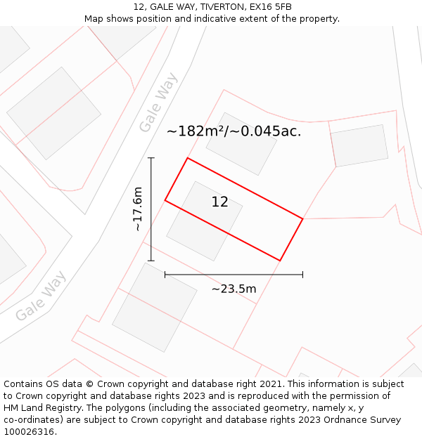 12, GALE WAY, TIVERTON, EX16 5FB: Plot and title map