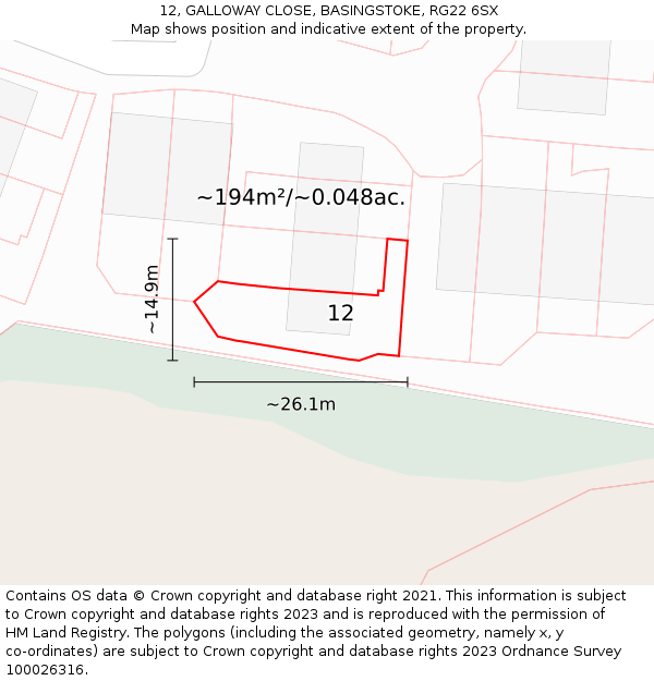 12, GALLOWAY CLOSE, BASINGSTOKE, RG22 6SX: Plot and title map